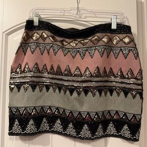 English Rose Sequin Beaded Mini Skirt | Boho Festival | Size L